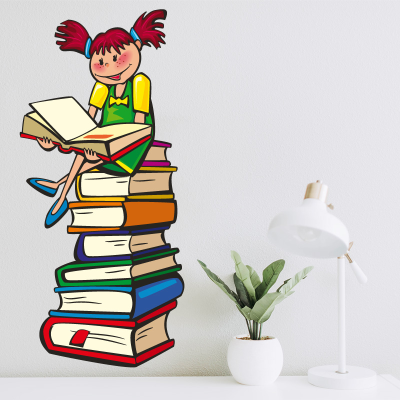 Αυτοκόλλητο τοίχου Κοριτσι με βιβλια